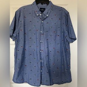 AEO men’s button down - Denim look with high top shoes.